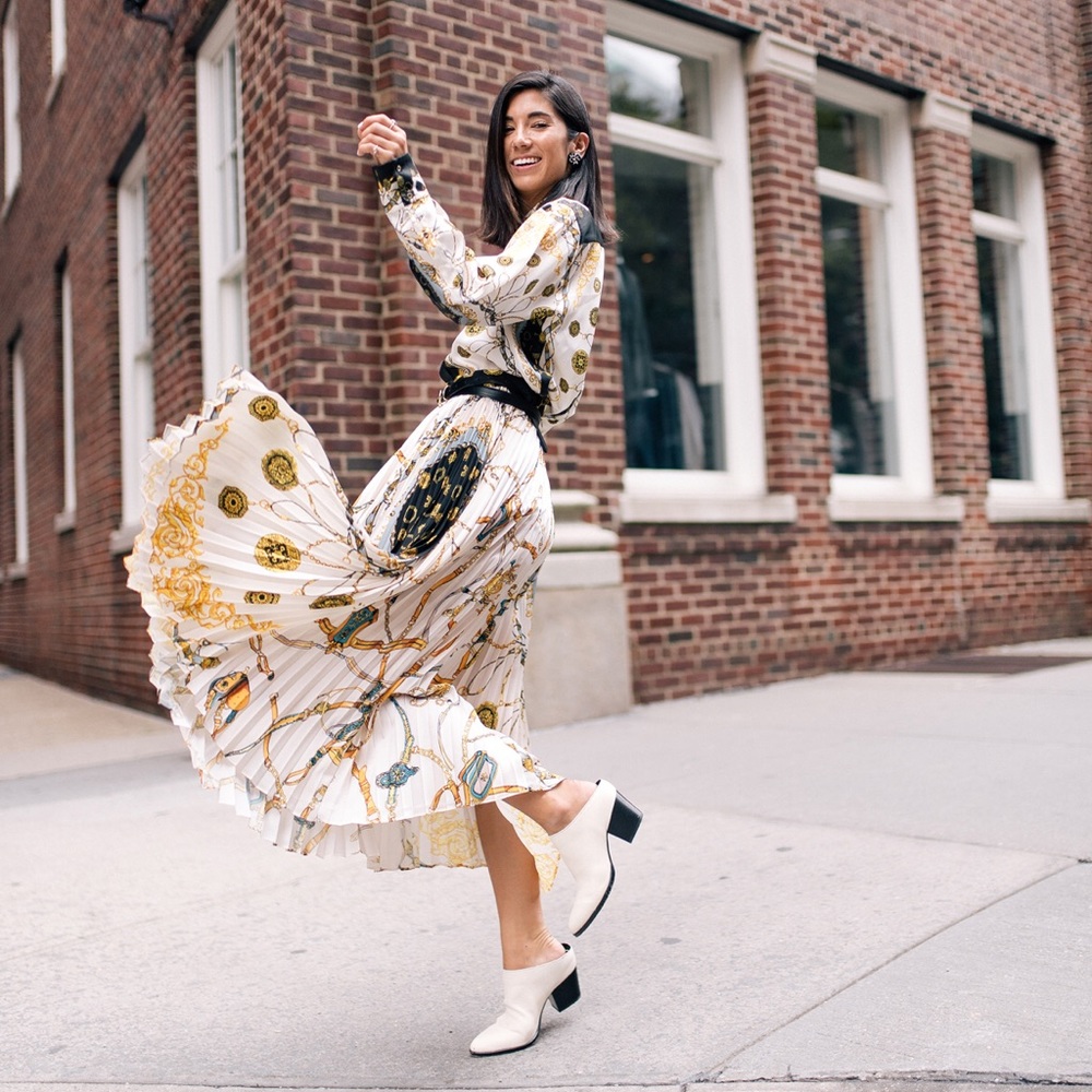 Zara pleated scarf print skirt